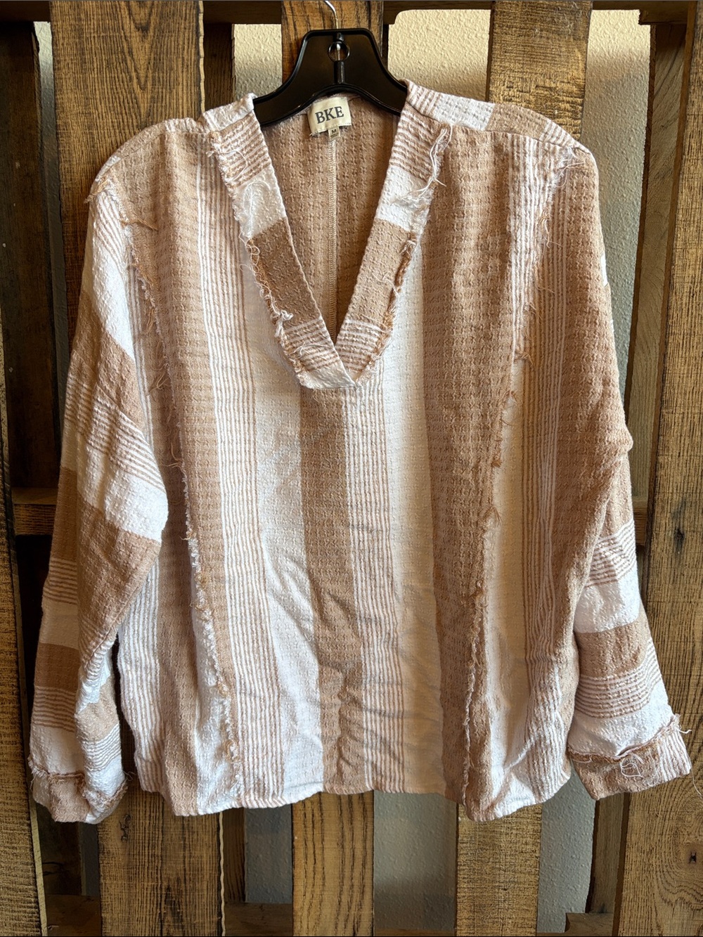 BKE Cream & Tan Striped V-Neck Tunic
